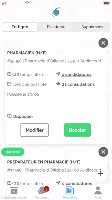 Modifier une offre depuis l’application mobile