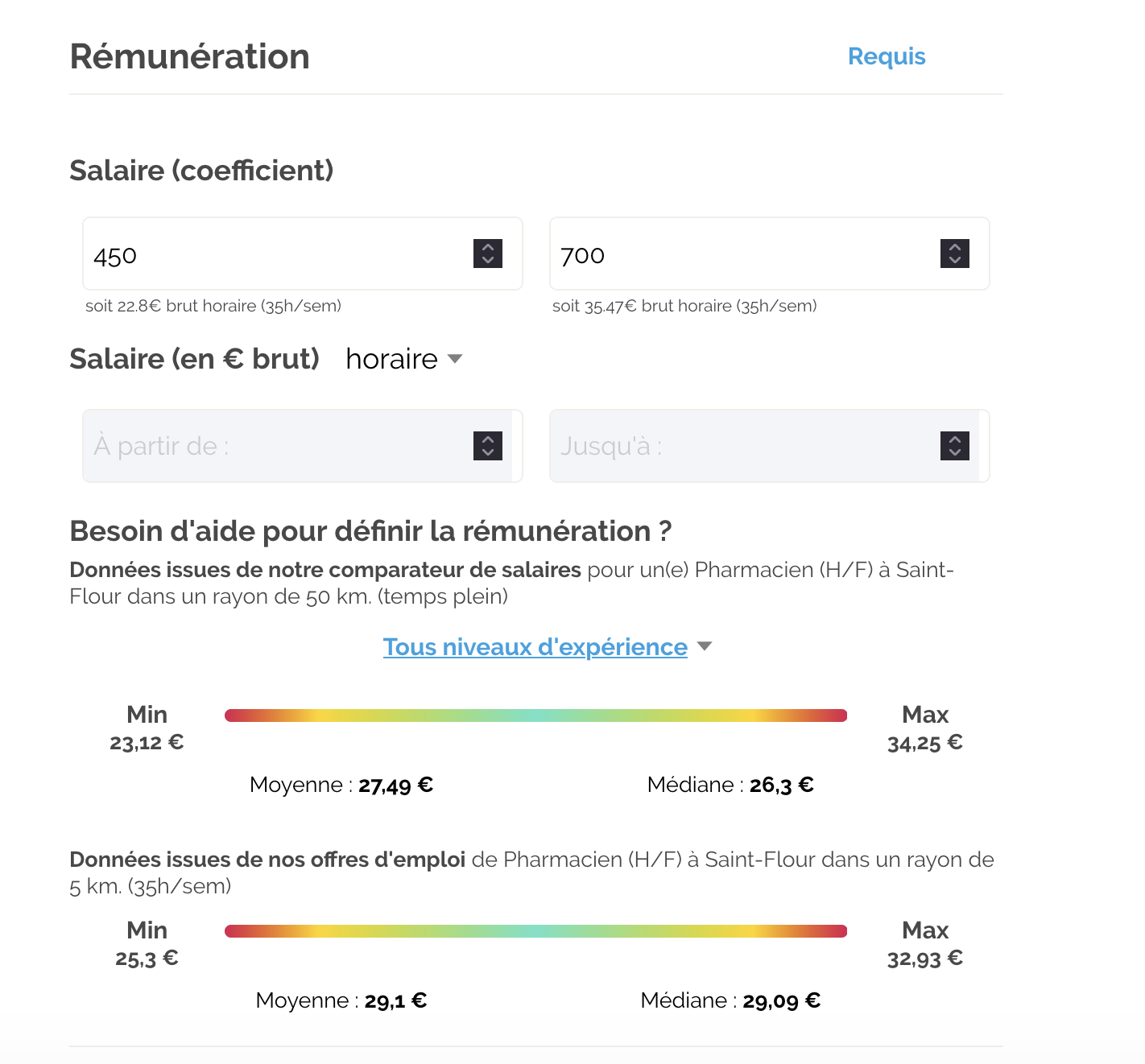 Aide au choix du salaire pendant la saisie d’offre