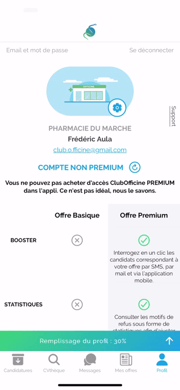 Actualisation du profil PREMIUM