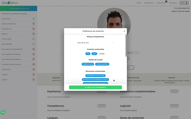 Modification des souhaits sur le site