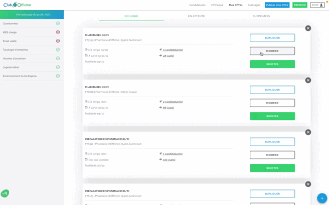 Modification d'une offre via le site ClubOfficine
